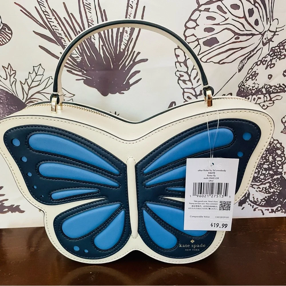 • NWT KATE SPADE FLUTTER FLY 3D BUTTERFLY CROSSBODY BLUE MULTI WHITE CARD HOLDER